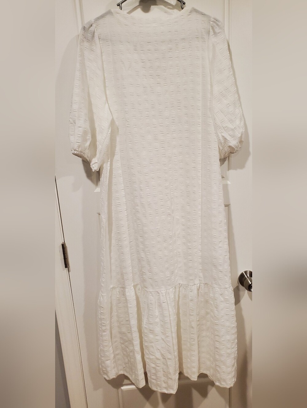 White Textured Button-Front Long Dress XL - Picture 2 of 6